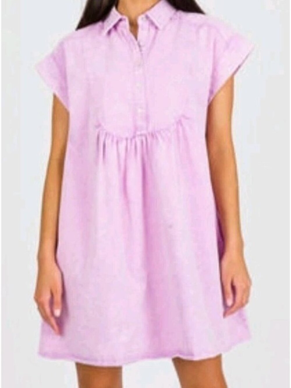 Entro Lavender Cotton Babydoll Shirtdress Mini Collar Button S Cap Sleeve